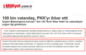 100 Bin Vatandaş, PKK’yı İhbar Etti